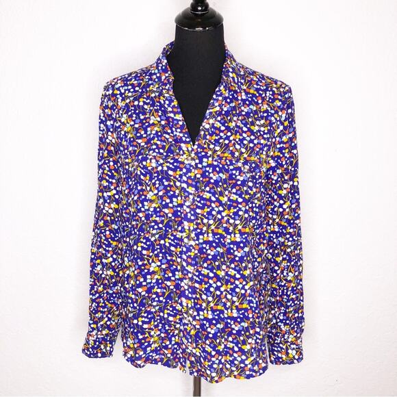 Conversations by Anthropologie blue tulip print button down top size 6 - Picture 1 of 13